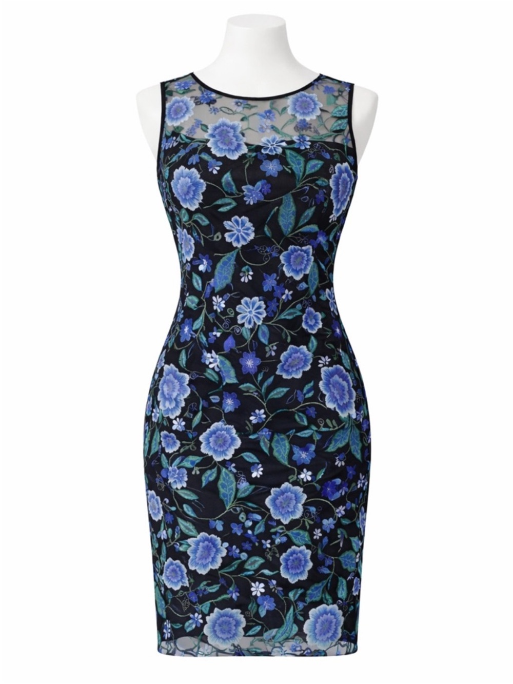 Size 12 Calvin Klein Women’s Embroidered Floral Sheath Illusion Dress